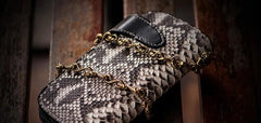 Handmade Leather Black Mens Chain Biker Wallets Cool Leather Wallet Long Clutch Wallets for Men
