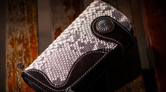 Handmade Leather Black Mens Chain Biker Wallets Cool Leather Wallet Long Clutch Wallets for Men