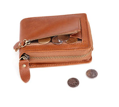 RFID Brown Leather Men's Zipper Small Card Wallet Small Card Holder For Men