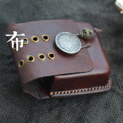 Handmade Coffee Leather Mens Cool Zippo Cigarette Case with Lighter Holder Belt Loop for Men