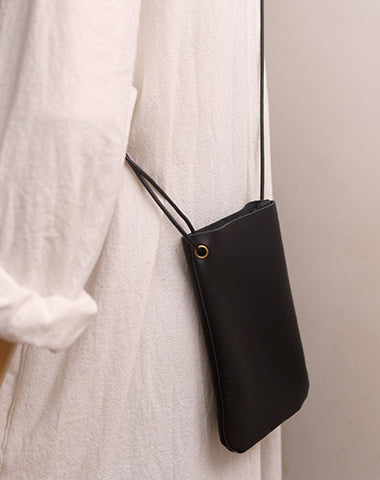 Cute Black LEATHER Side Bag Pouch Phone WOMEN SHOULDER BAG Slim Phone Crossbody Pouch FOR WOMEN