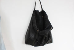 Genuine Leather Bag Handmade Black Tote Bag Shoulder Bag Handbag For Women