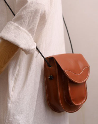 Cute LEATHER Saddle Side Bag WOMEN Brown SHOULDER BAG Small Crossbody Purse FOR WOMEN