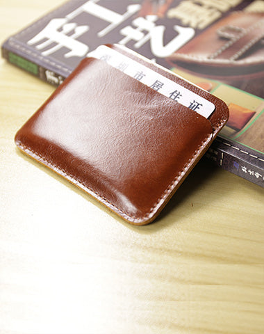 Vintage Womens Dark Brown Leather Slim Card Holder Wallet Minimalist Card Holders Wallet for Ladies