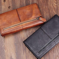 Vintage Cool Leather Mens Long Wallet Bifold Long Wallet for Men