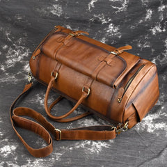 Cool Brown Leather Men's Overnight Bag Travel Bag Duffel Bag Weekender Bag For Men
