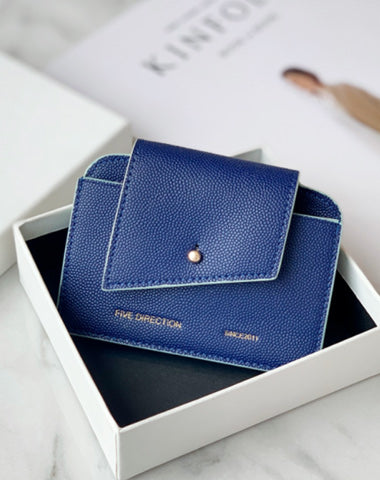 Cute Women Blue Leather Card Holders Slim Card Wallet Coin Holder Change Wallet For Women