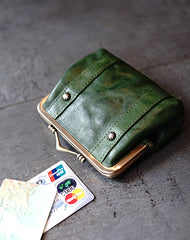 Vintage Women Black Leather Billfold Wallet Frame Clasp Coin Wallet Change Wallet For Women