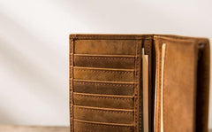 Vintage Slim Cool Mens long Wallet Leather Wallet Bifold Long Wallets for Men