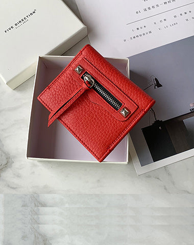 Cute Women Red Leather Card Holders Slim Card Wallet Red Bifold Credit Card Holder For Women