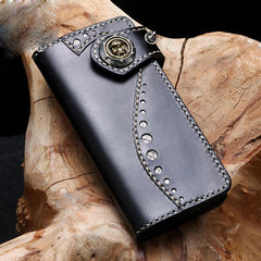 Cool Leather Mens Biker Chain Wallet Leather Biker Wallets Long Chain Wallet for Men