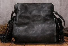 Vintage Womens Leather shoulder bag leather crossbody bag purse with tassels