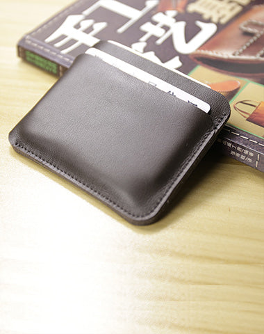 Vintage Womens Black Leather Slim Card Holder Wallet Minimalist Card Holders Wallet for Ladies