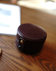 Cute Women Red Leather Round Coin Wallet Box Small Portable Jewelry Storage Box For Women