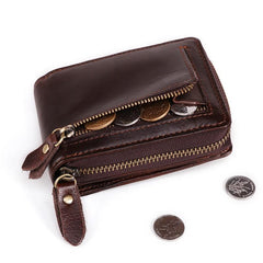 RFID Brown Leather Men's Zipper Small Card Wallet Small Card Holder For Men