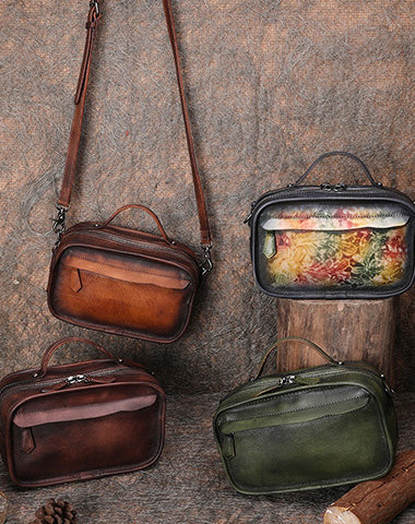 Handmade Womens Leather Mini Satchel Shoulder Bag Best Handbag Cube Crossbody Purses for Ladies