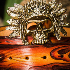 Handmade Cool Brown Leather Tooled Skull Mens Belt Leather Men Belt for Men