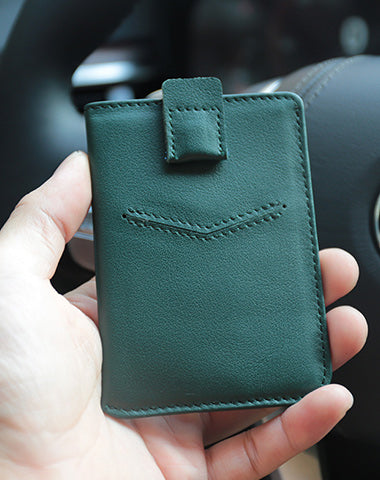 Slim Women Green Vertical Leather Card Wallet Minimalist Card Holder Wallet For Women