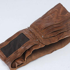 Cool Leather Mens Small Bifold Leather Wallet Men billfold Wallets for Men