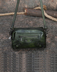 Vintage Womens Gray Leather Wristlet Wallets Mini Shoulder Bag Small Crossbody Bag for Women
