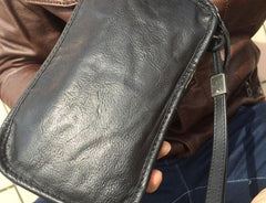 Handmade Genuine Leather Mens Clutch Cool Long Wallet Zipper Clutch Wristlet Wallet for Men
