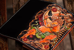 Handmade leather Chinese Taranis biker wallet long wallet black leather men phone