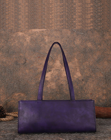 Handmade Purple Leather Womens Vintage Baguette Bag Best Baguette Shoulder Bag Crossbody Purses for Ladies
