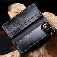 Cool Leather Mens Biker Chain Wallet Leather Biker Wallets Long Chain Wallet for Men
