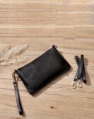 Gray Leather Wristlet Wallet Womens Small Minimalist Shoulder Purse Zip Crossbody Purse Slim Shoulder Bag for Women