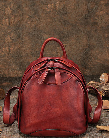 Classic Red Leather Small Rucksack Womens Compact Leather Backpack Ladies Backpack Purse