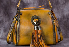Womens Leather Handbag Vintage Tassel Crossbody Bag Shoulder Bag Purse For Women