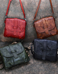 Handmade Green Leather Womens Square Shoulder Bag School Crossbody Purse for Women