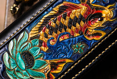 Handmade leather carp biker wallet clutch zip long wallet brown leather men phone