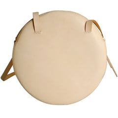 Handmade Leather Beige Womens Small Round Shoulder Bag Circle for Women