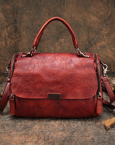 Wine Red Vintage Womens Leather Handbag Purse Handbag Rivet Shoulder Bag for Ladies
