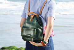 Handmade Leather cute backpack bag shoulder bag green women leather purse