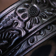 Handmade Black Cool Leather Tooled Mens Belt Leather Men Belts for Men