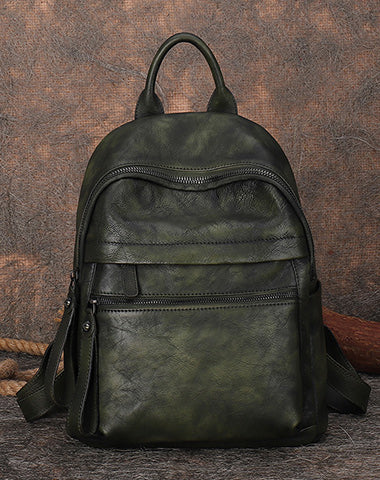 Best Vintage Green Leather Rucksack Womens Vintage School Backpacks Leather Backpack Purse