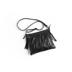 Vintage WOMENs LEATHER Tassels Shoulder Bag Handmade Crossbody Purse With tassels