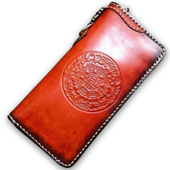 Handmade Leather Mens Cool Tibetan Chain Biker Wallets Leather Clutch Wallet Long Wallets for Men