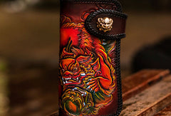 Handmade leather Chinese Lion biker wallet long wallet brown leather men phone