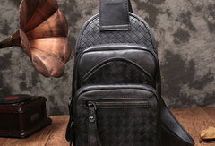 Genuine Brown Leather Mens Chest Bag Woven Sling Bag Sling Pack Sling Backpack for men
