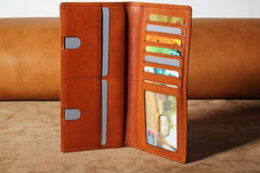 Genuine Leather Mens Cool Long Leather Wallet Slim Travel Passport Wallet for Men
