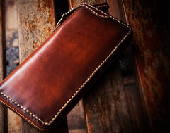 Handmade Leather Mens Chain Biker Wallets Cool Leather Wallet Long Clutch Wallet for Men