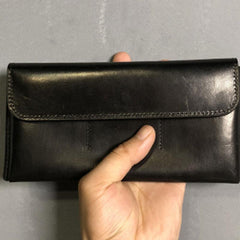 Handmade Leather Mens Cool Wallet Long Leather Wallet Clutch Wristlet Wallet for Men