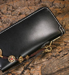 Leather Mens Biker Chain Wallet Leather Cool Biker Wallets Long Chain Wallet for Men