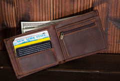 Handmade Genuine Leather Slim Wallet Bifold billfold Wallet Purse Bag For Mens