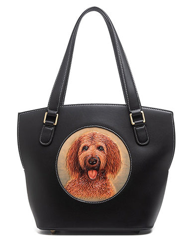 Handmade Womens Black Leather Tote Handbag Purse Dog Tote Bag for Women