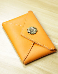 Slim Women Orange Crown Leather Card Wallet Minimalist Envelope Card Holder Wallet Coin Wallet For Women