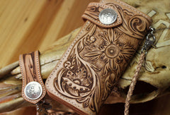 Handmade biker wallet leather floral tooled biker wallet chian wallet bifold Long wallets for men